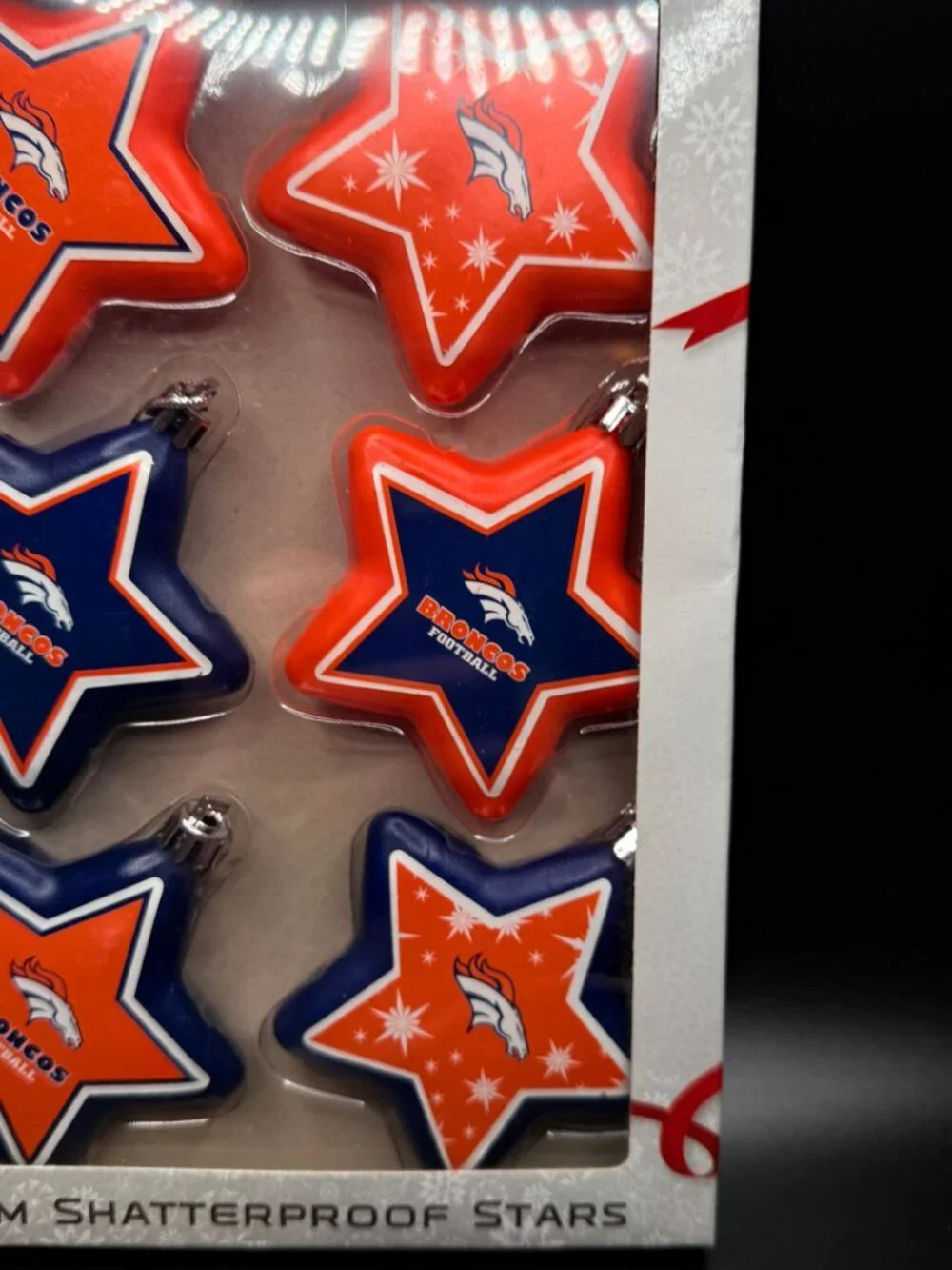 NEW NFL Denver Broncos Team Shatterproof Star Christmas Ornaments Lot of 6